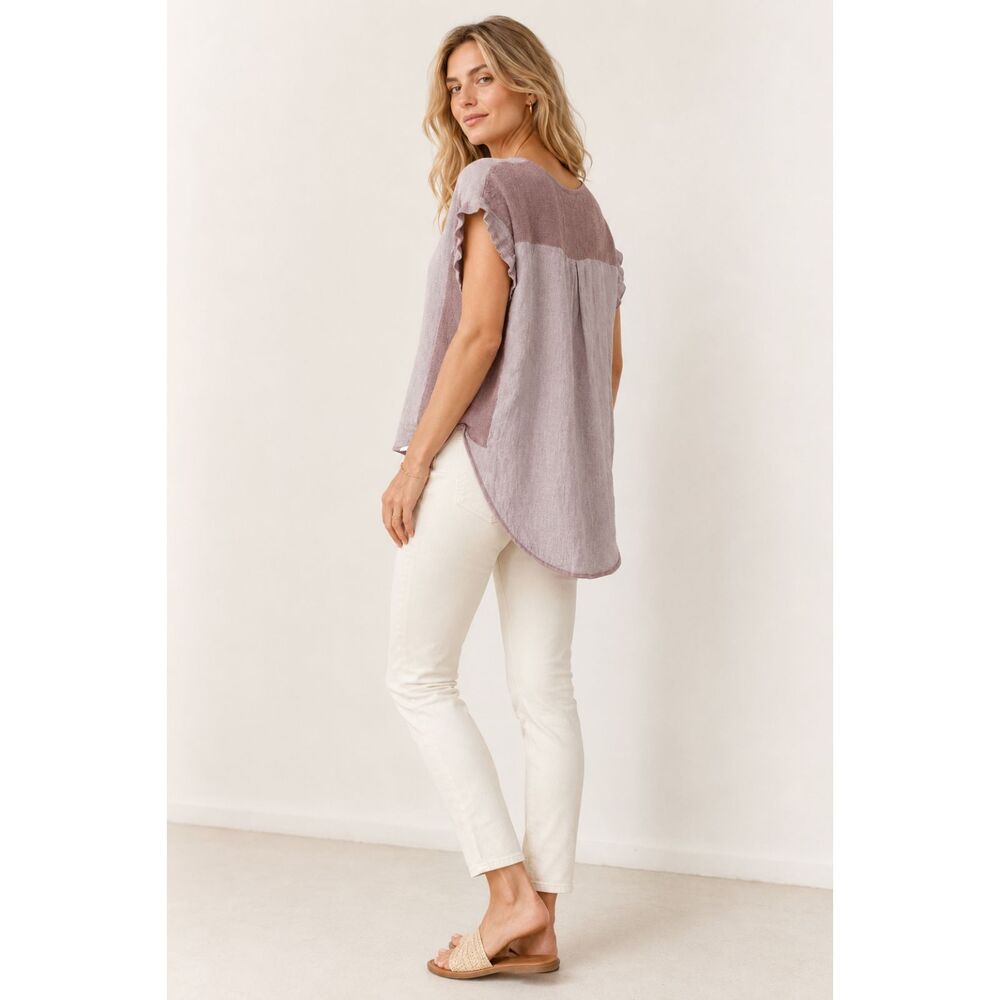 NWT Meo Meli V-Neck Loose Linen Top Womens One Size